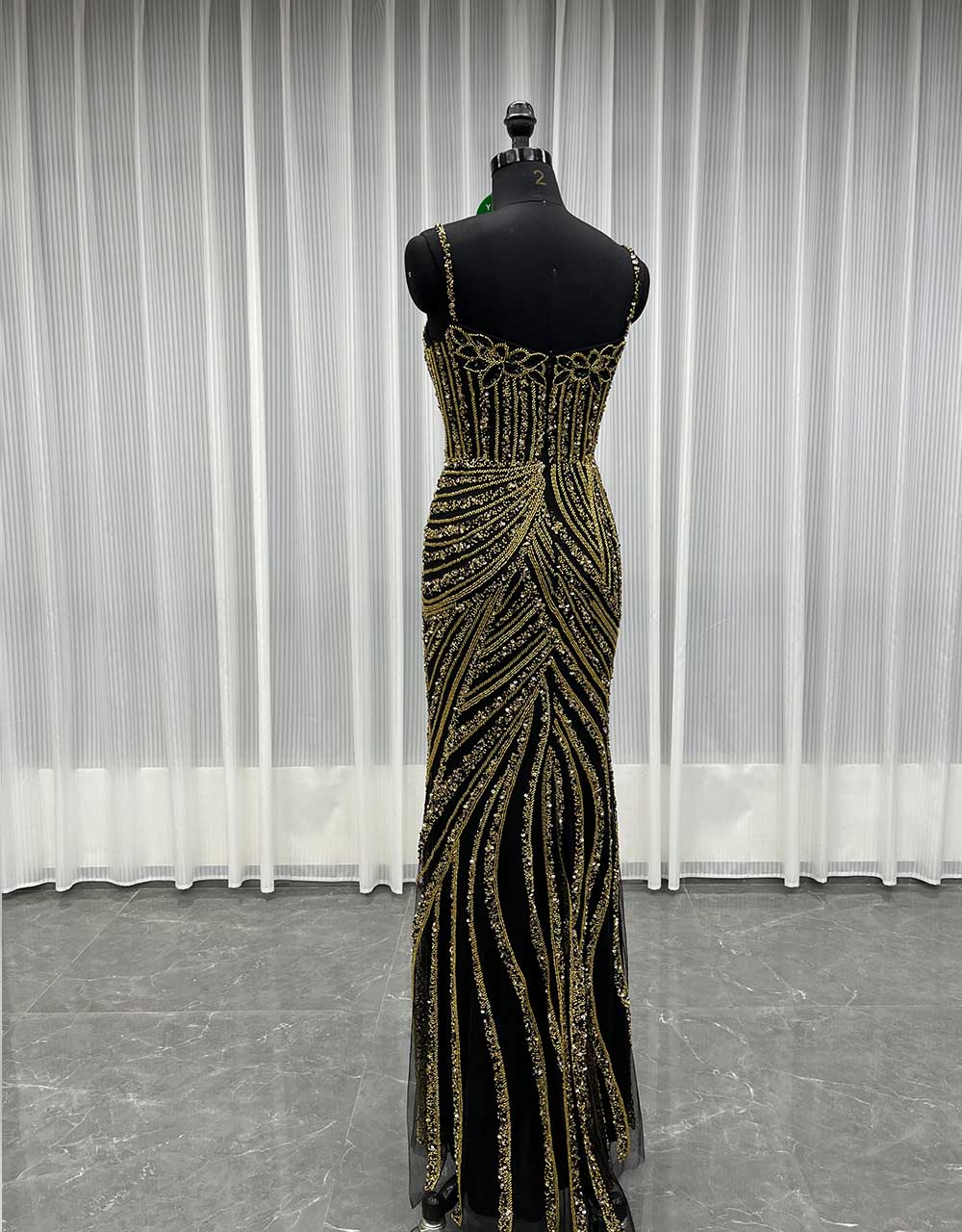 YQLNNE 032 Black Handmade Crystals Beaded Evening Dress Royal Blue