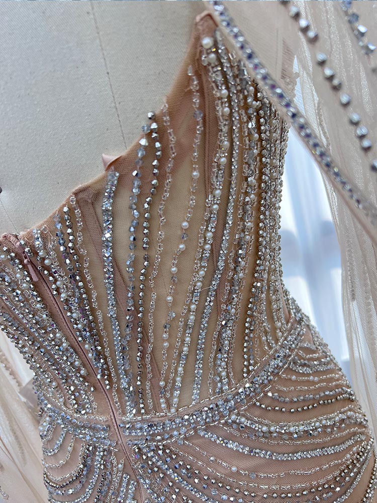 YQLNNE ED026 Gold Rhinestones Mermaid Evening Dress With Shawl