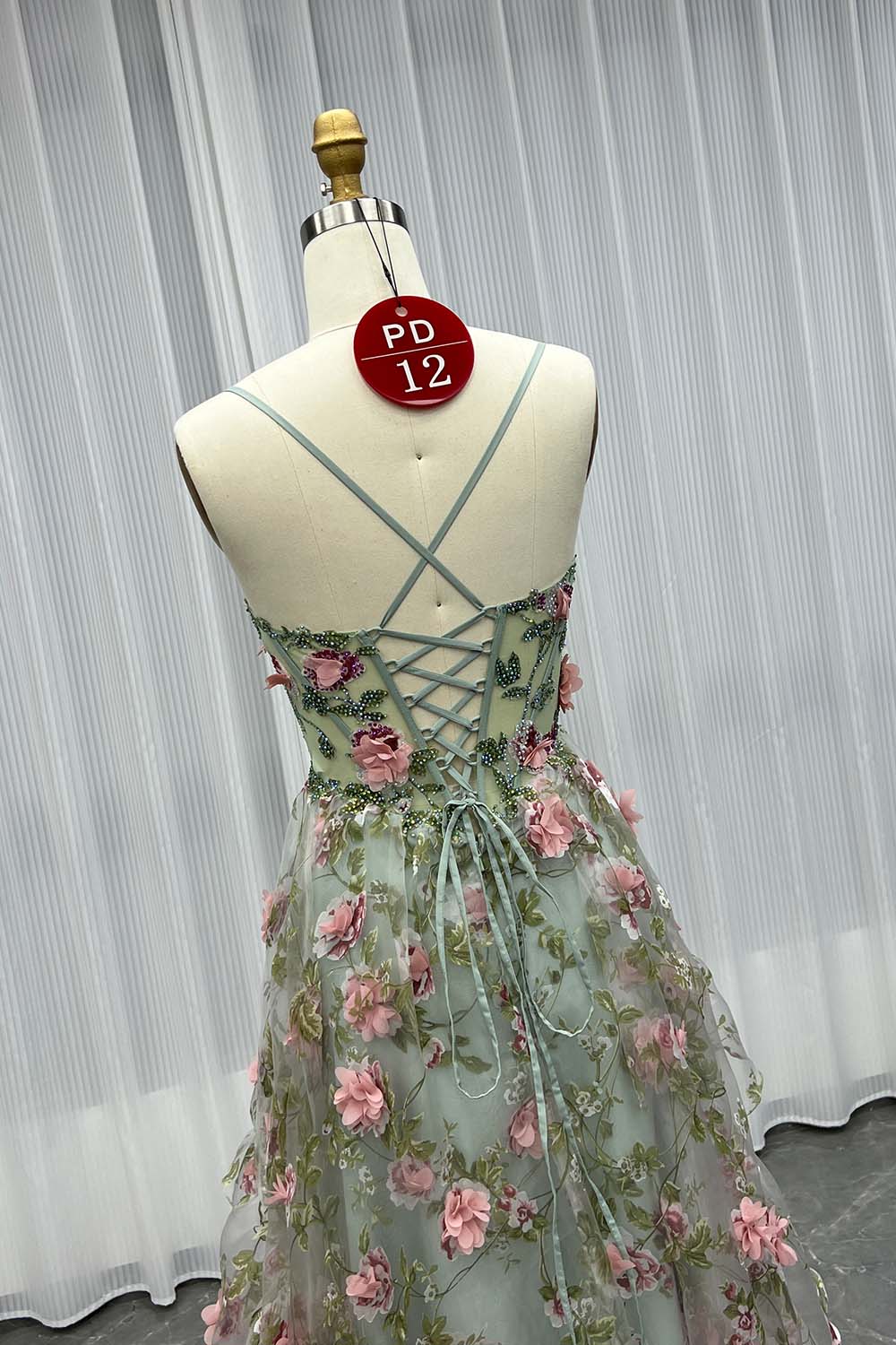 YQLNNE PD012 Printed Flowers Long Slit Princess Prom Dress