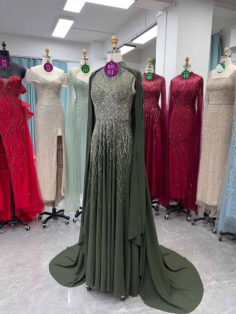YQLNNE ED01 Elegant Chiffon Handmade Beaded Formal Evening Dress