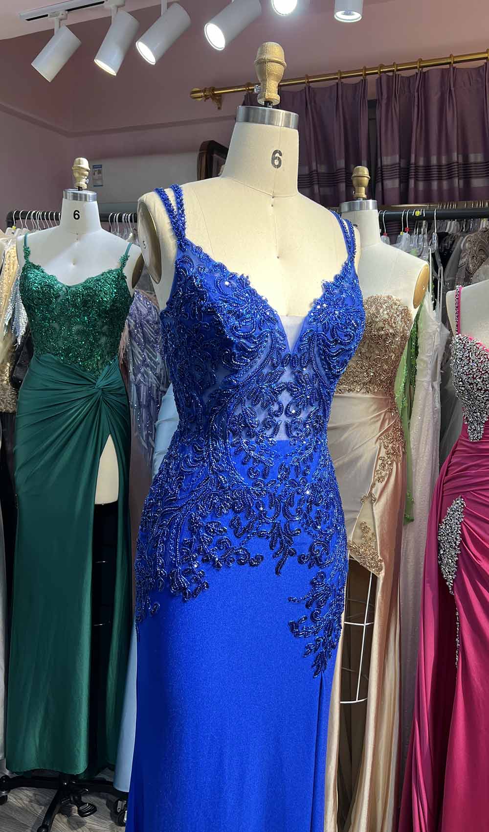 YQLNNE Gold High Slit Beading Prom Dresses Long Spaghetti Sequined Spandex Mermaid Evening Gown Lace-up