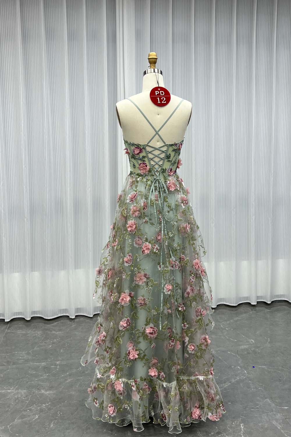 YQLNNE PD012 Printed Flowers Long Slit Princess Prom Dress