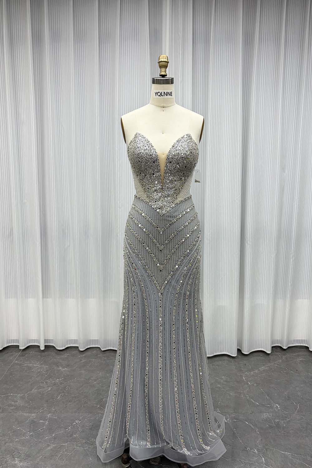 YQLNNE Silver Sweetheart Long Mermaid Prom Dresses With Lace-up