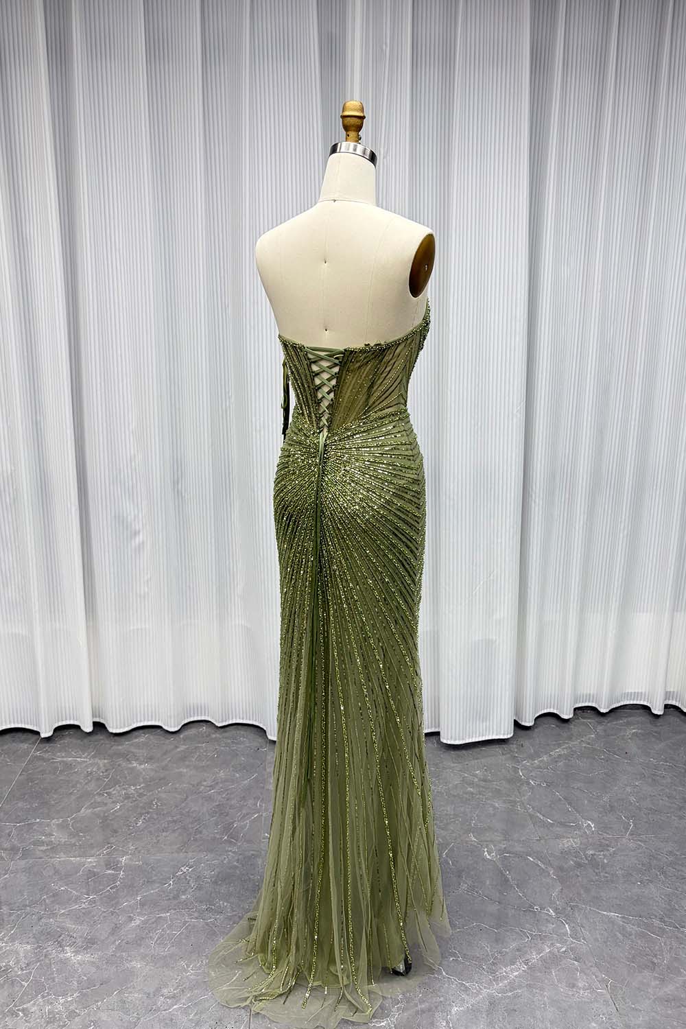 YQLNNE Sexy Strapless Beaded Long Prom Dresses With Slit