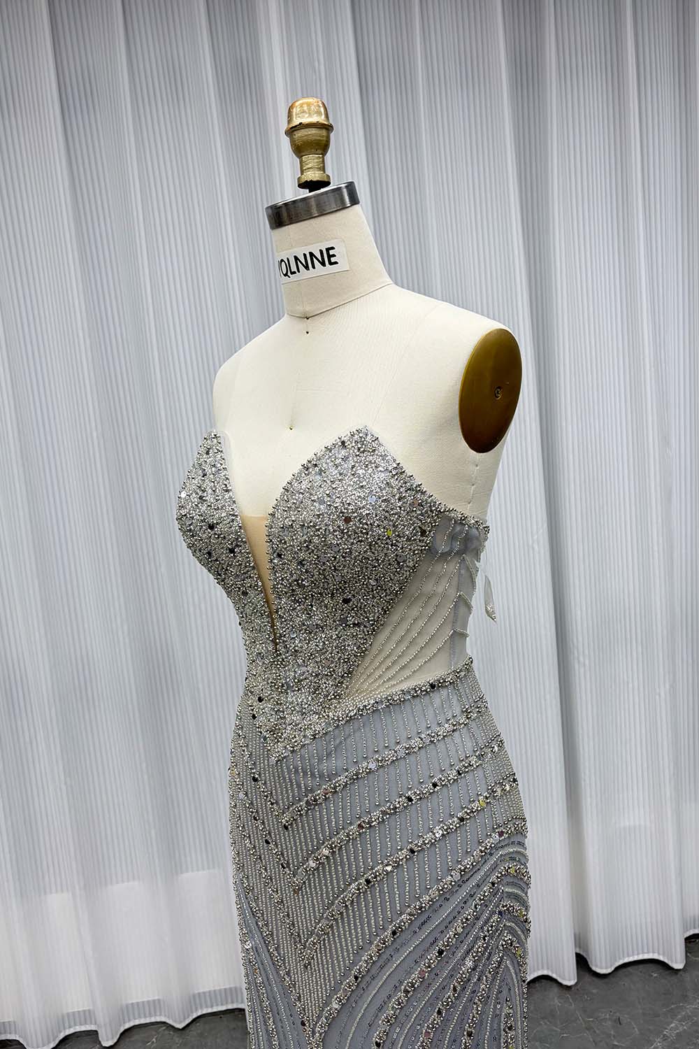 YQLNNE Silver Sweetheart Long Mermaid Prom Dresses With Lace-up