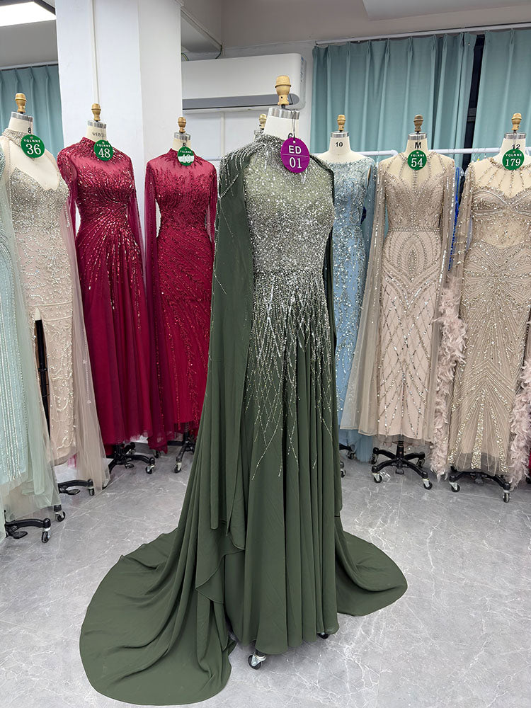 YQLNNE ED01 Elegant Chiffon Handmade Beaded Formal Evening Dress