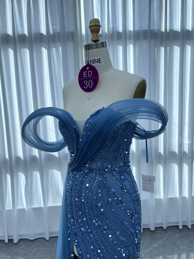 YQLNNE ED030 Gold Off Shoulder Handmade Beaded Evening Dress Mermaid