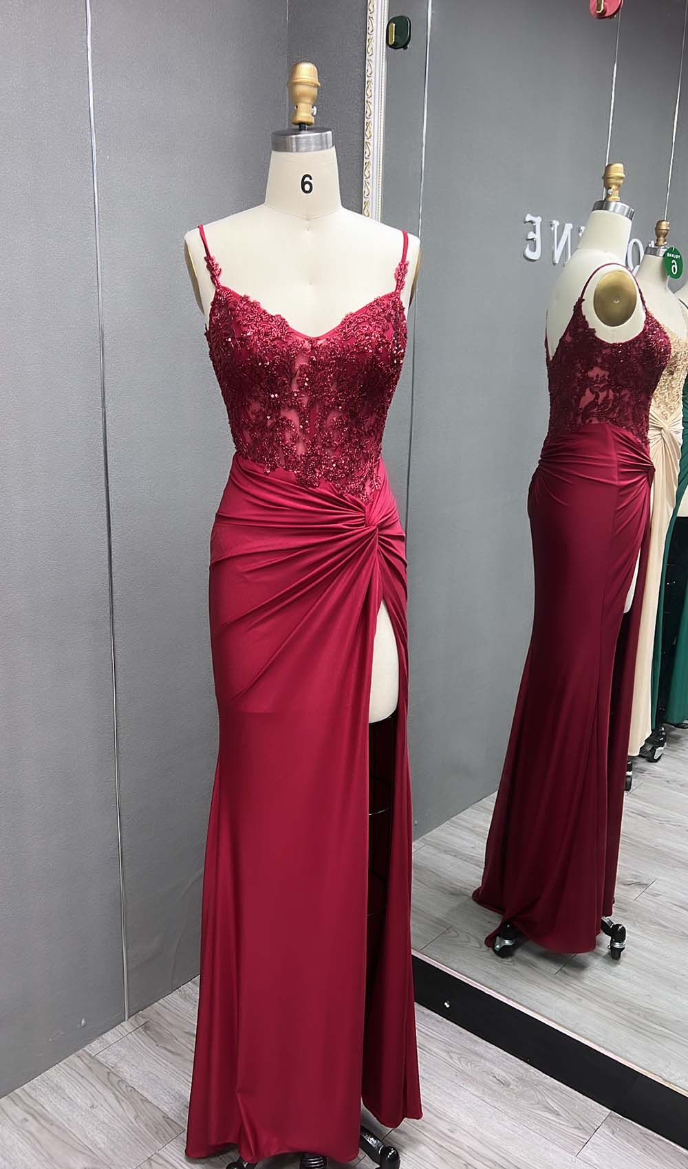 YQLNNE Red Spaghetti Long Prom Dresses Fitted High Slit Gala Dress Formal Gown Mermaid