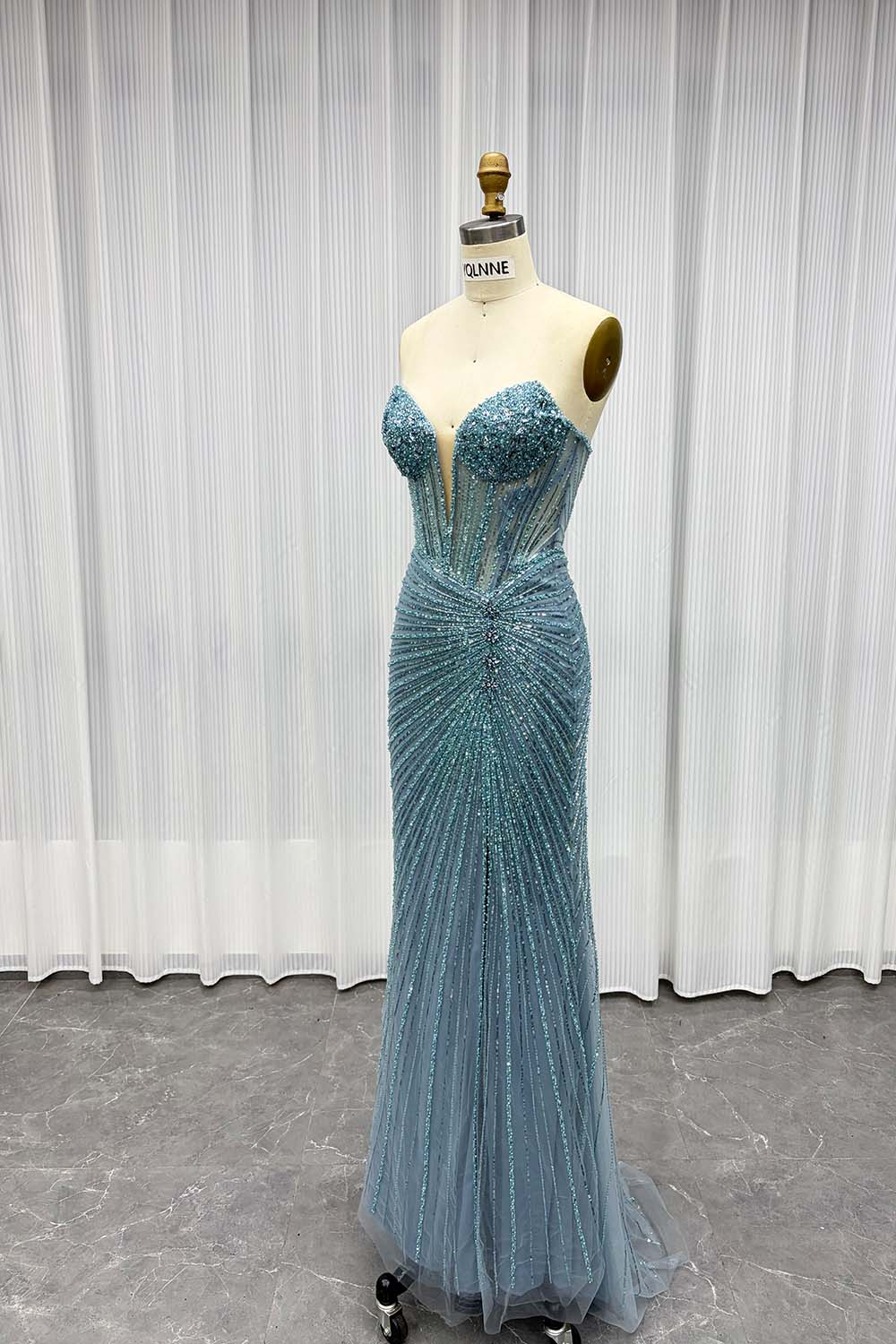 YQLNNE Sexy Strapless Beaded Long Prom Dresses With Slit