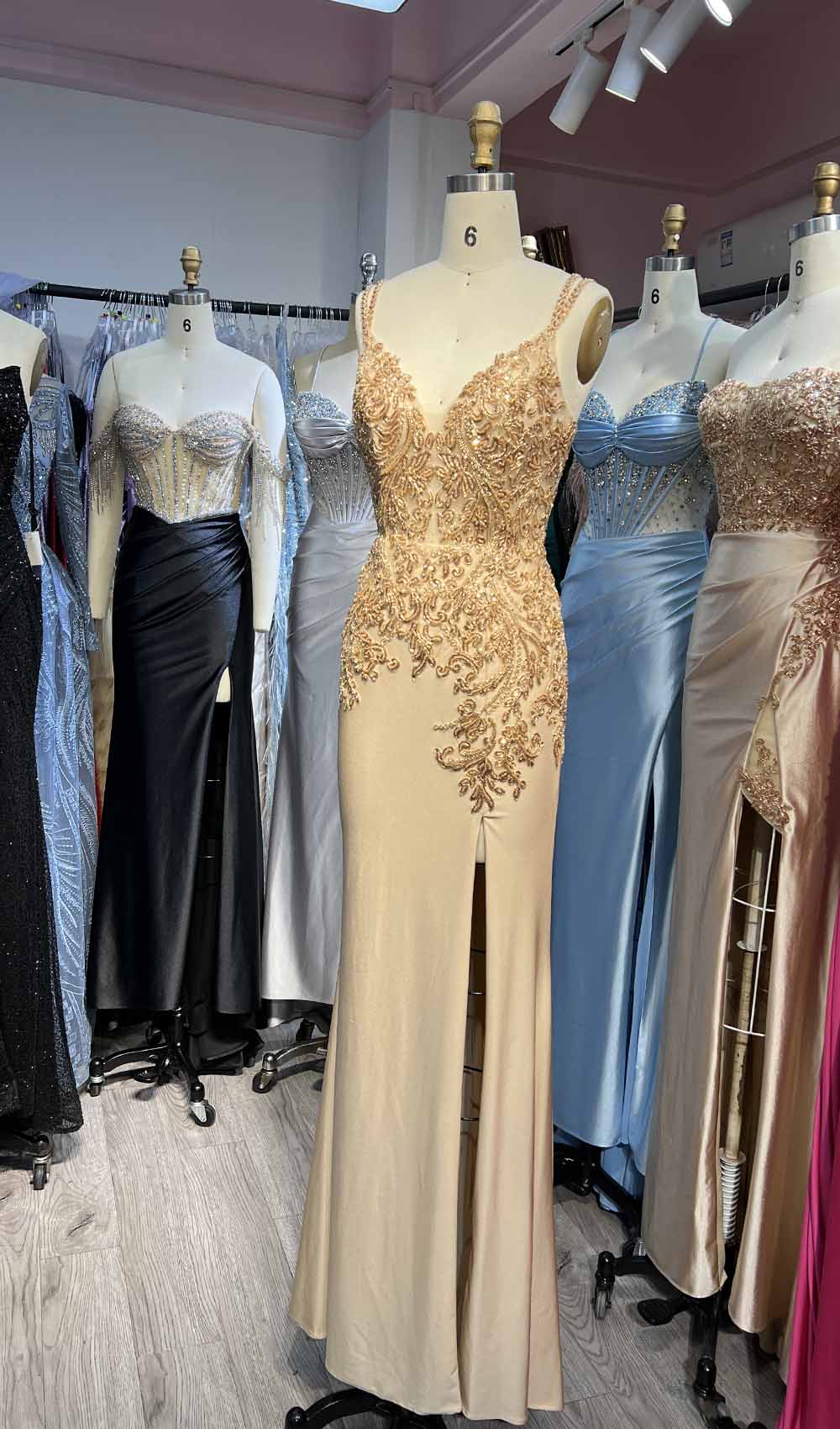 YQLNNE Gold High Slit Beading Prom Dresses Long Spaghetti Sequined Spandex Mermaid Evening Gown Lace-up