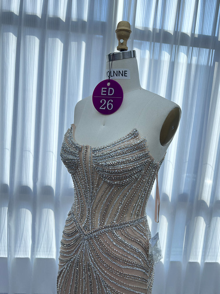 YQLNNE ED026 Gold Rhinestones Mermaid Evening Dress With Shawl