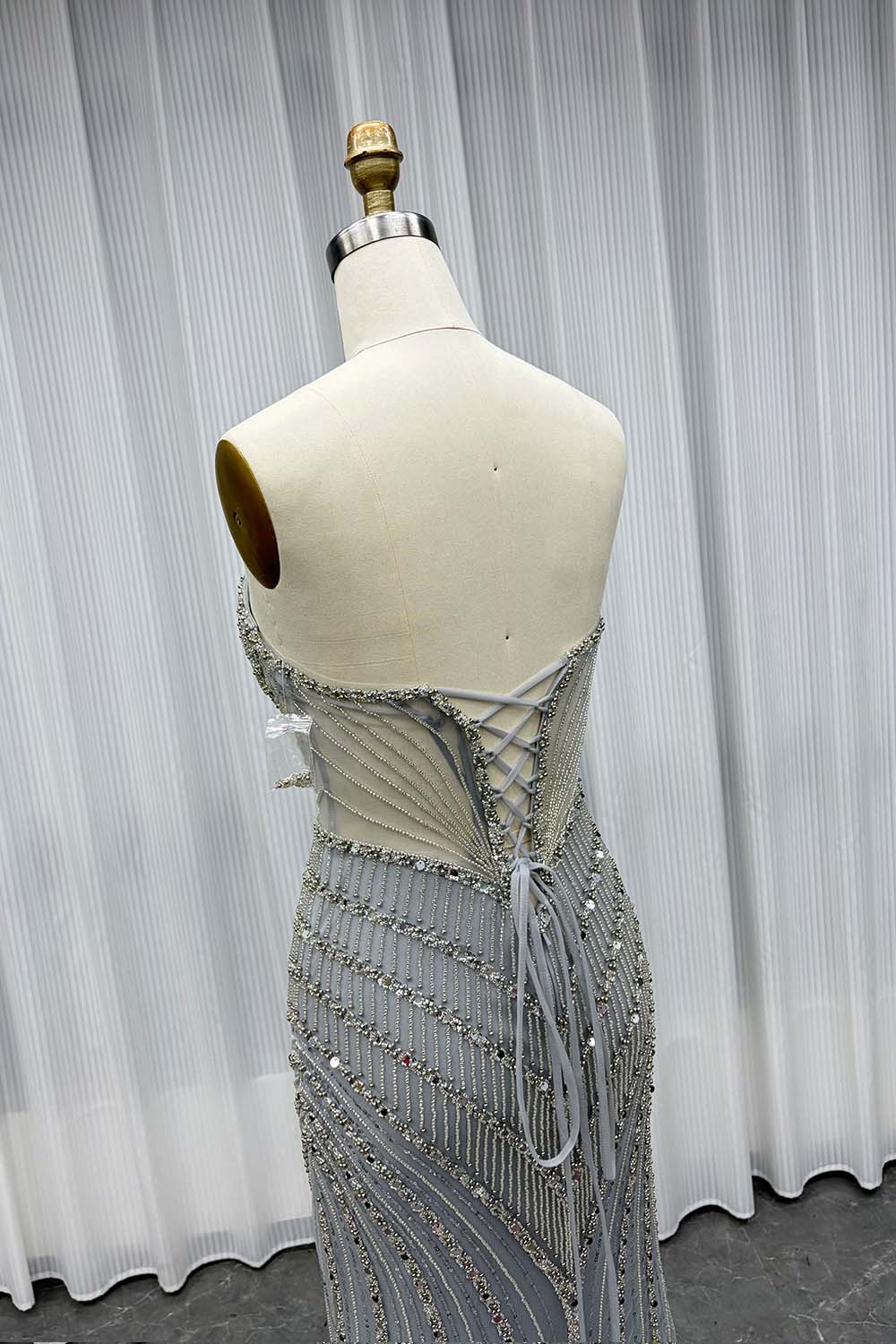 YQLNNE Silver Sweetheart Long Mermaid Prom Dresses With Lace-up