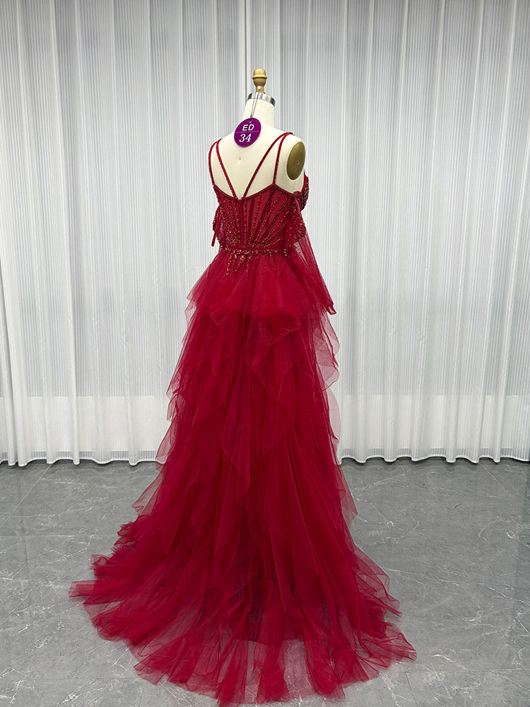 YQLNNE ED034 Red Rhinestones Mermaid Evening Dress Party Gown