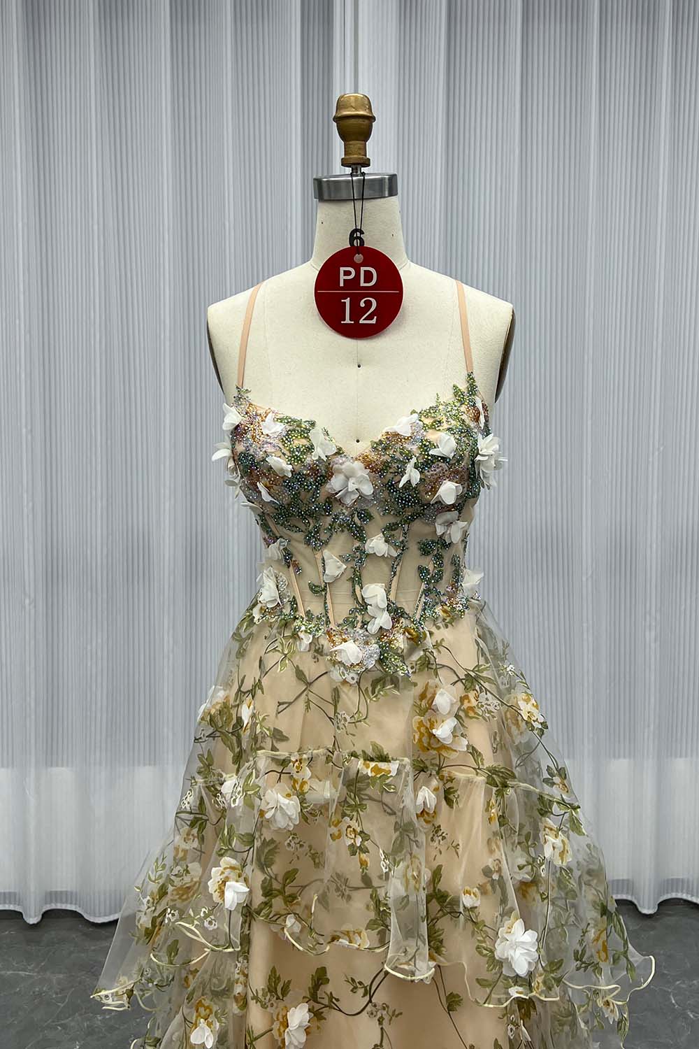 YQLNNE PD012 Printed Flowers Long Slit Princess Prom Dress