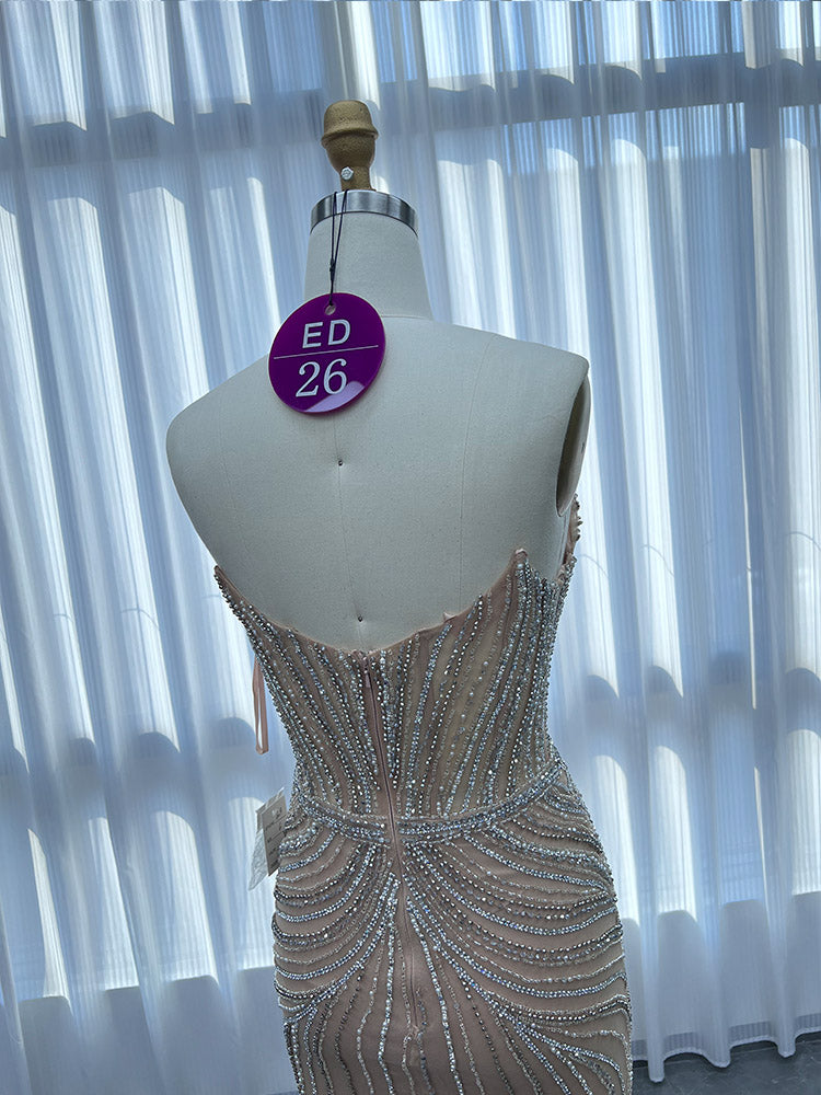 YQLNNE ED026 Gold Rhinestones Mermaid Evening Dress With Shawl