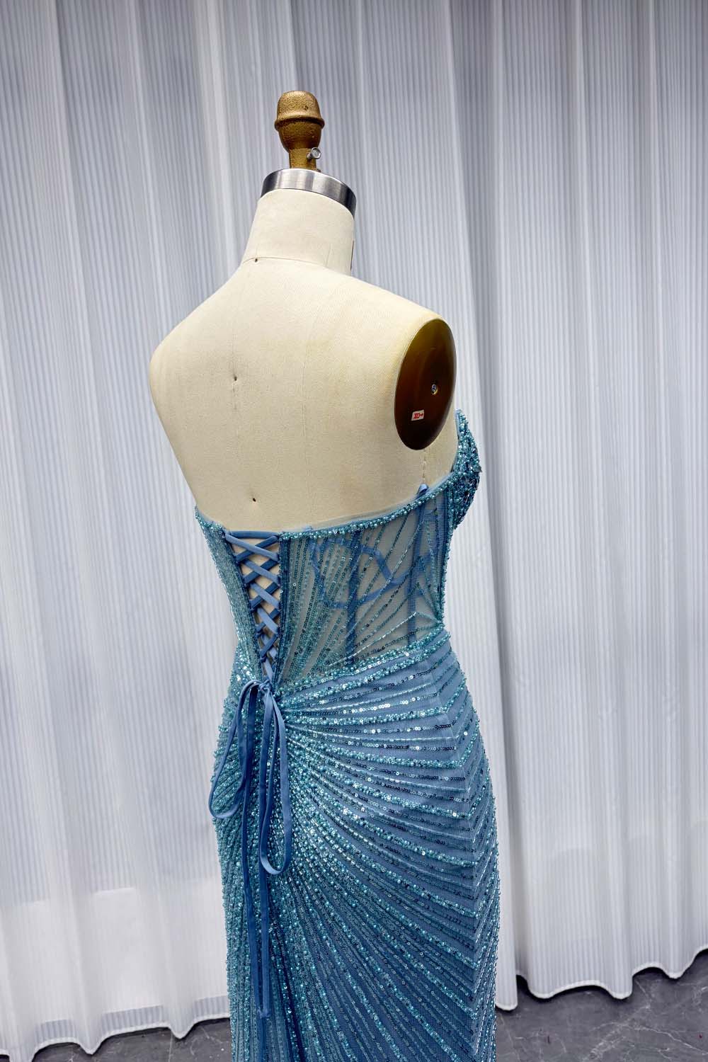 YQLNNE Sexy Strapless Beaded Long Prom Dresses With Slit