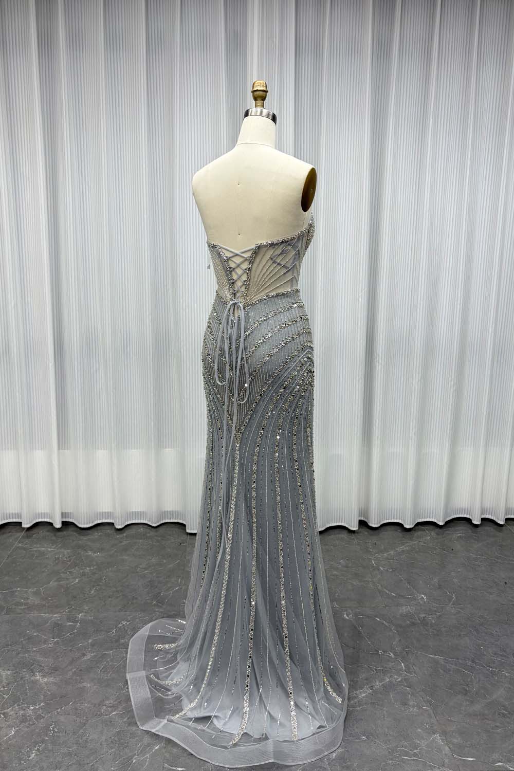 YQLNNE Silver Sweetheart Long Mermaid Prom Dresses With Lace-up