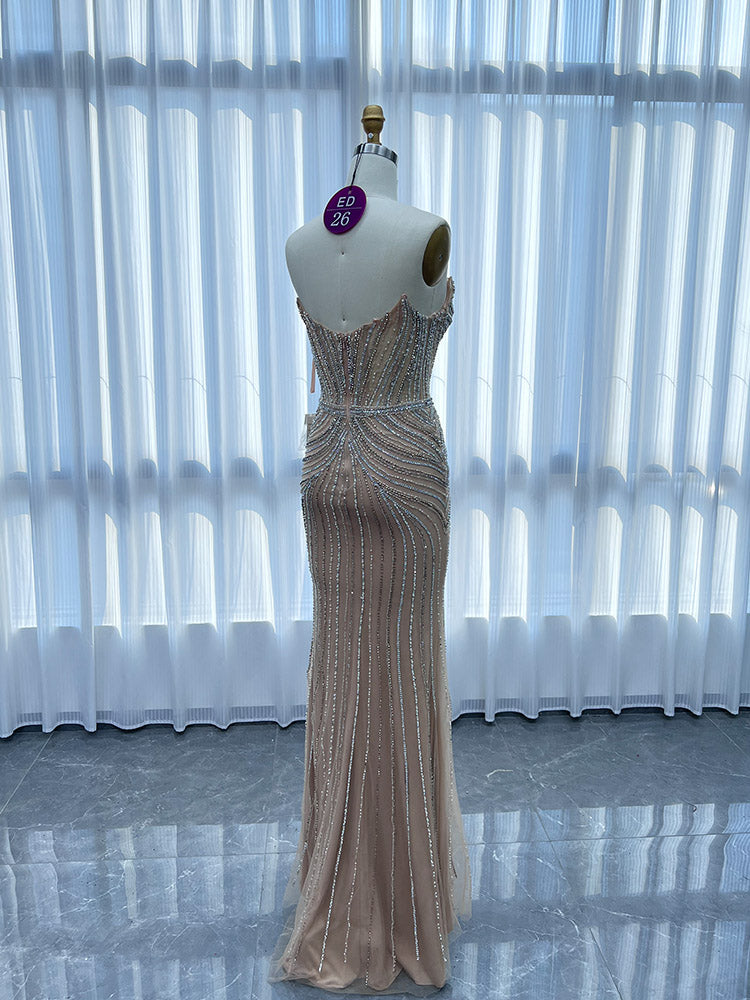 YQLNNE ED026 Gold Rhinestones Mermaid Evening Dress With Shawl