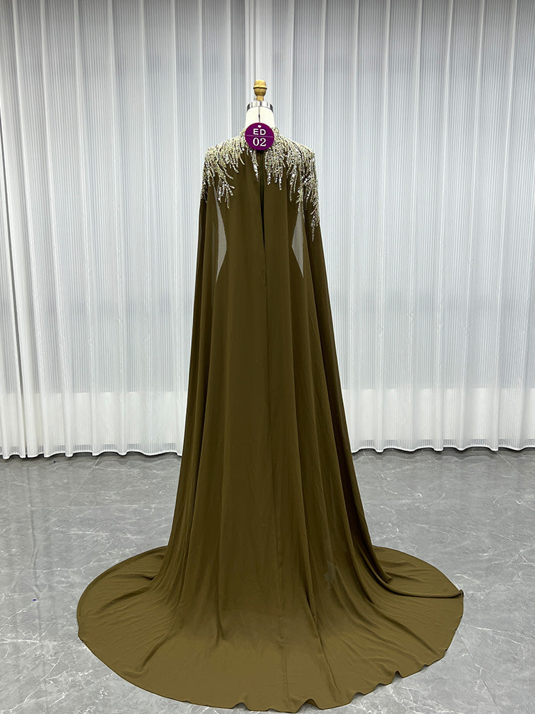 YQLNNE ED02 Black High Collar Chiffon Aline Evening Dress With Handmade Crystals Beaded