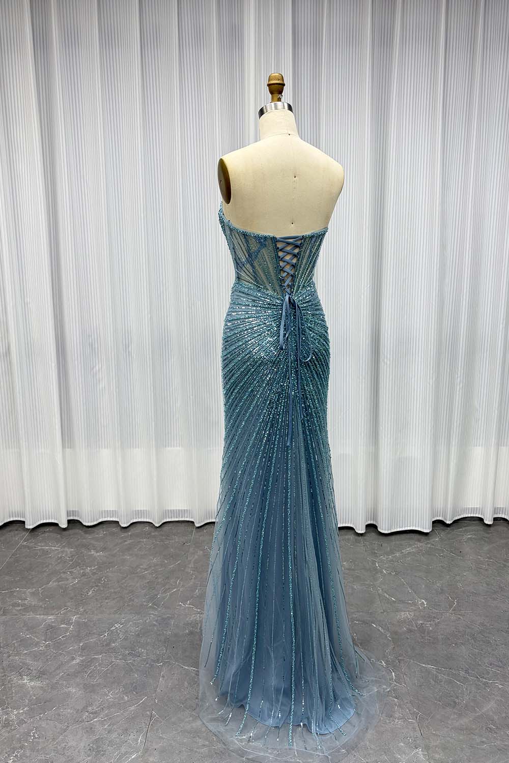 YQLNNE Sexy Strapless Beaded Long Prom Dresses With Slit