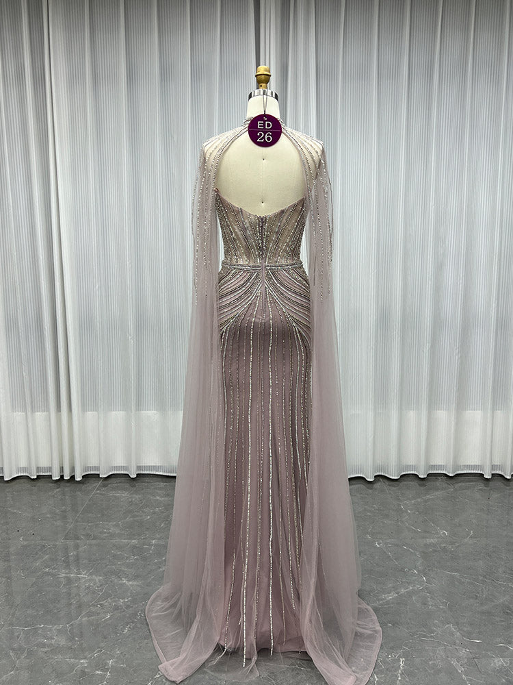 YQLNNE ED026 Silver Crystals Long Evening Dress Mermaid With Shawl