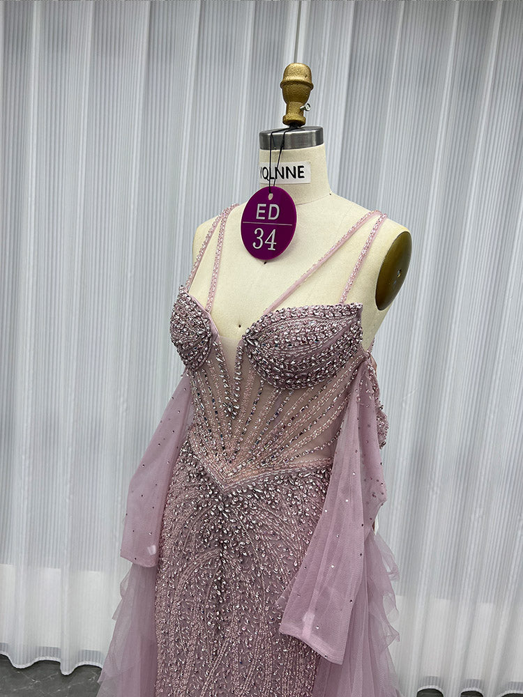 YQLNNE ED034 Red Rhinestones Mermaid Evening Dress Party Gown