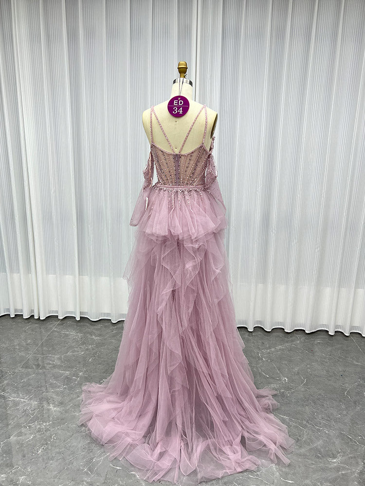 YQLNNE ED034 Red Rhinestones Mermaid Evening Dress Party Gown