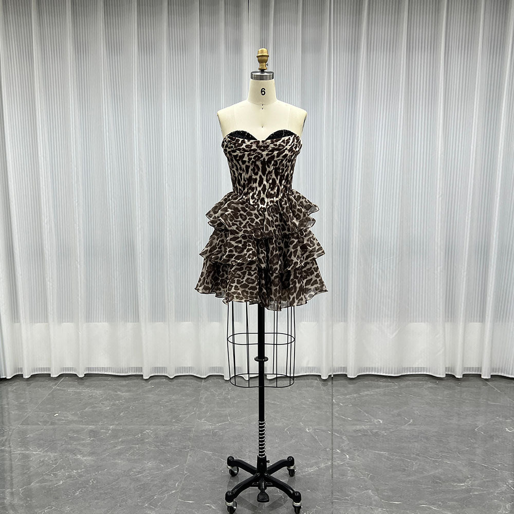 YQLNNE Leopard Print Short Mini Party Dress