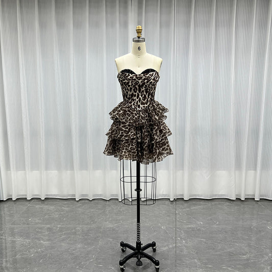 YQLNNE Leopard Print Short Mini Party Dress