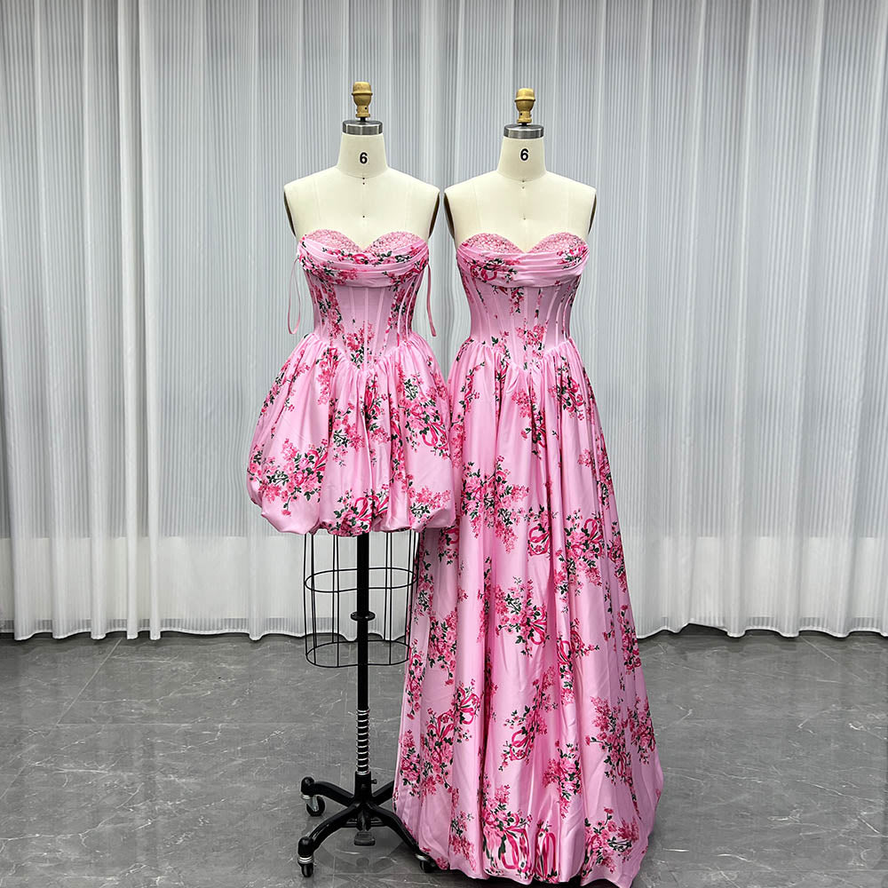 YQLNNE Pink Long Printed Floral Prom Dresses Sweetheart