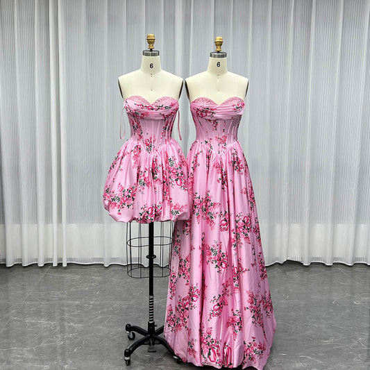 YQLNNE Pink Long Printed Floral Prom Dresses Sweetheart