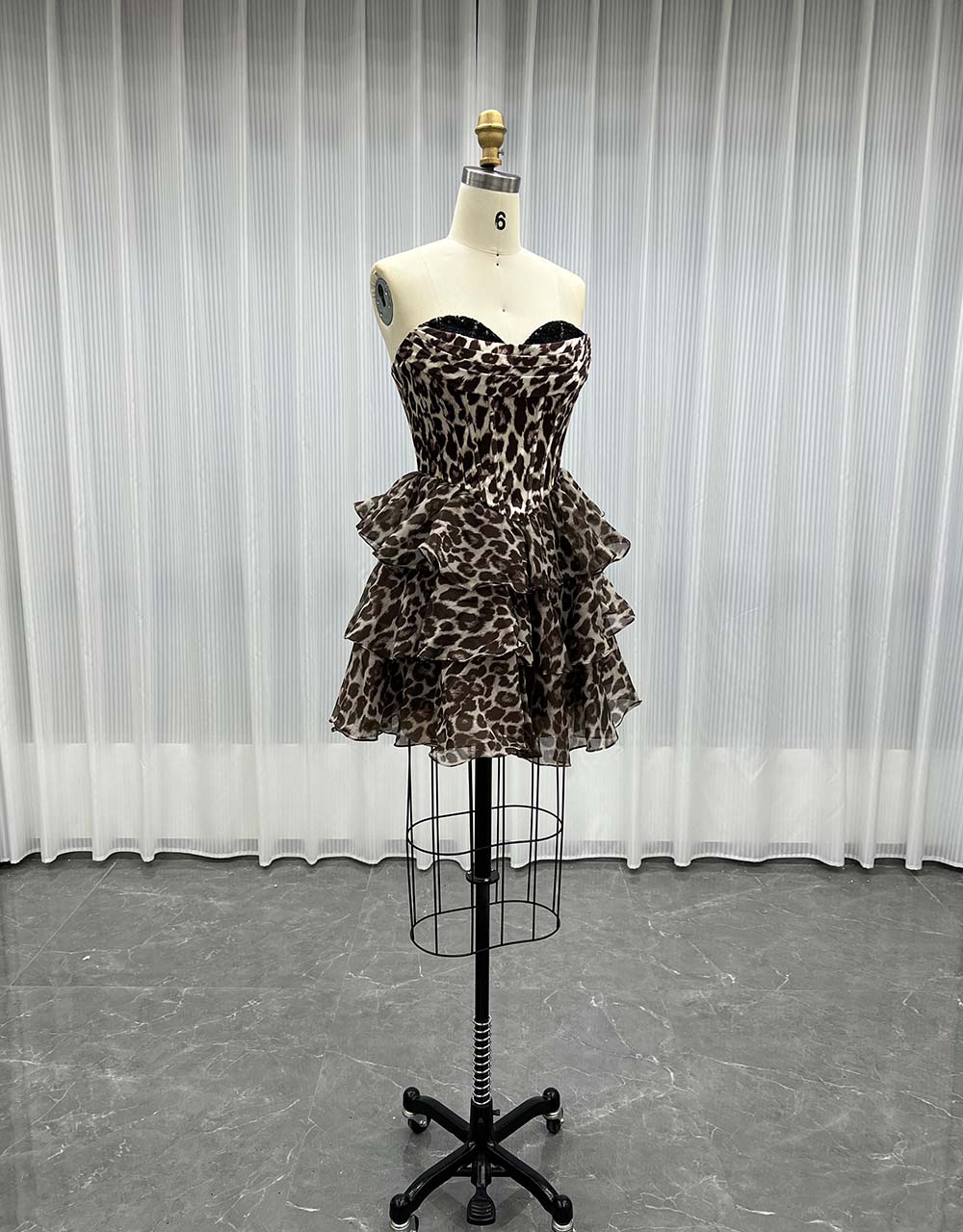 YQLNNE Leopard Print Short Mini Party Dress