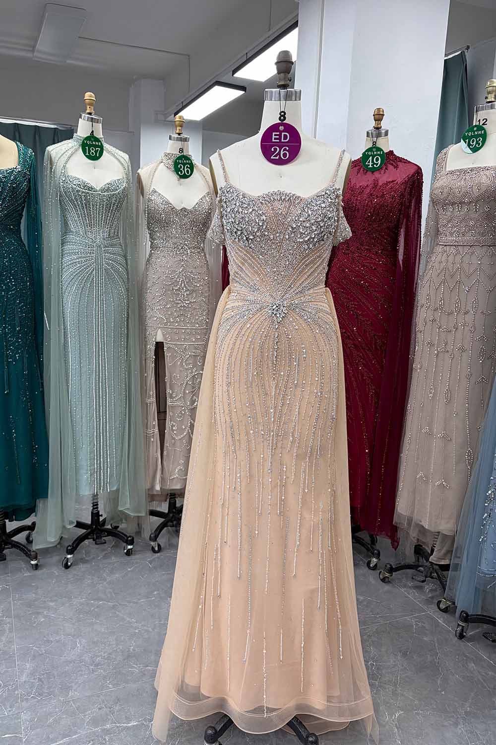 YQLNNE ED26 Straps Rhinestones Mermaid Evening Dress Pageant Gown