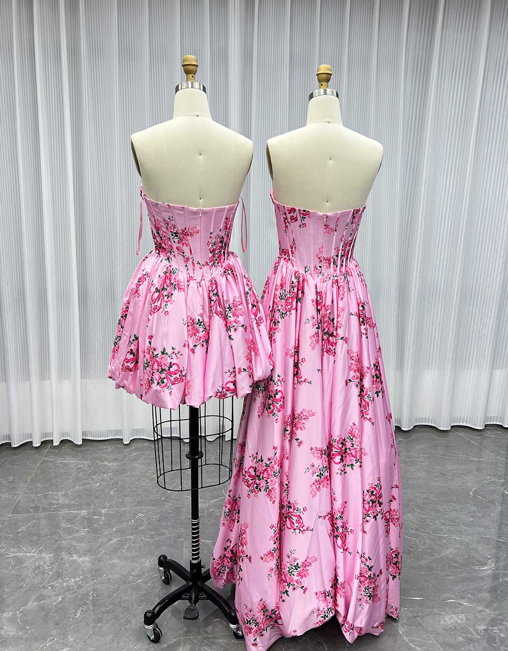 YQLNNE Pink Long Printed Floral Prom Dresses Sweetheart