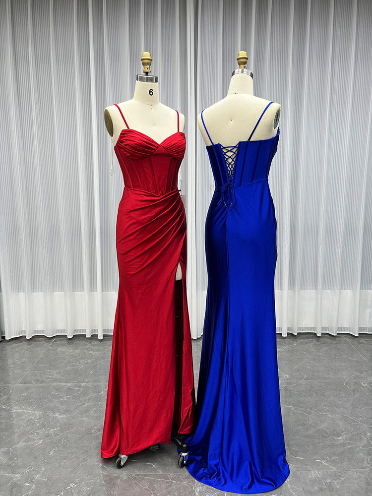 YQLNNE Royal Blue Long Satin Prom Dresses