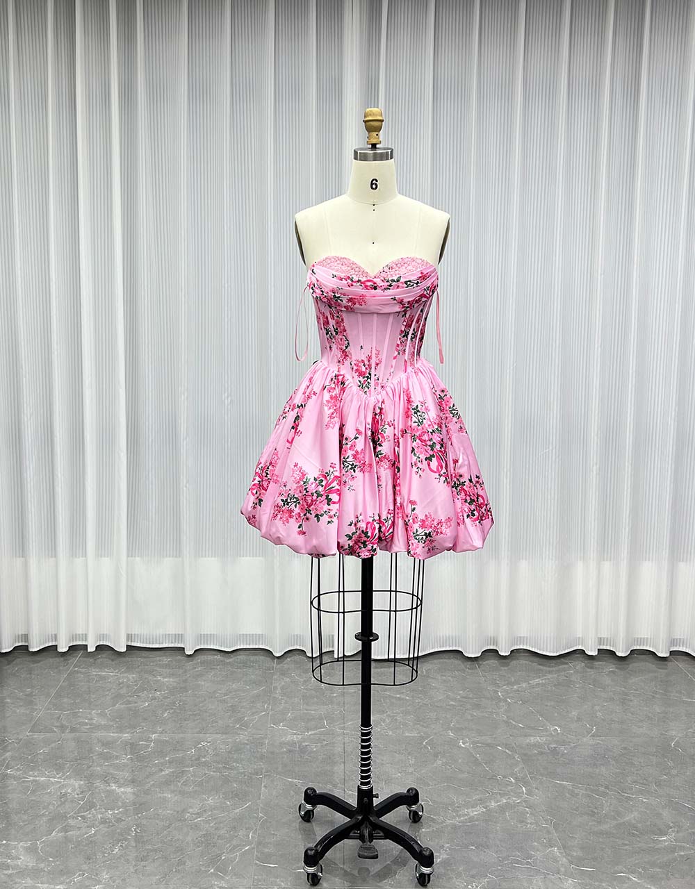 YQLNNE Short Mini Pink Printed Floral Prom Dresses
