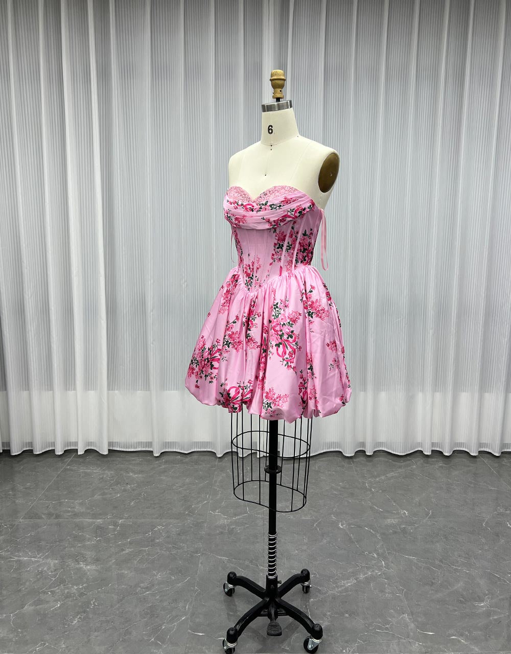YQLNNE Short Mini Pink Printed Floral Prom Dresses