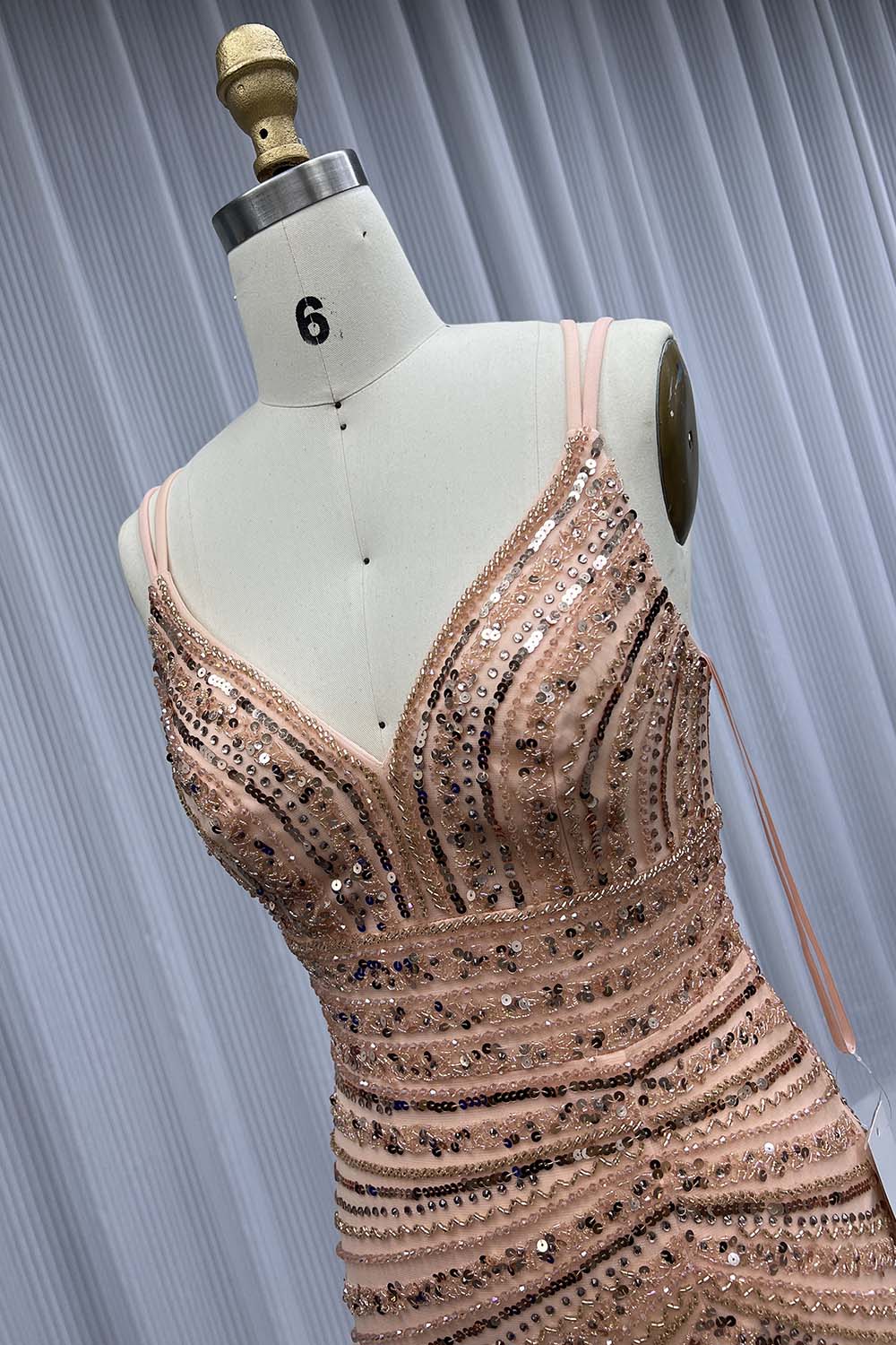 Sexy Gold Beaded High Slit Evening Dress Long Mermaid Formal Party Gown