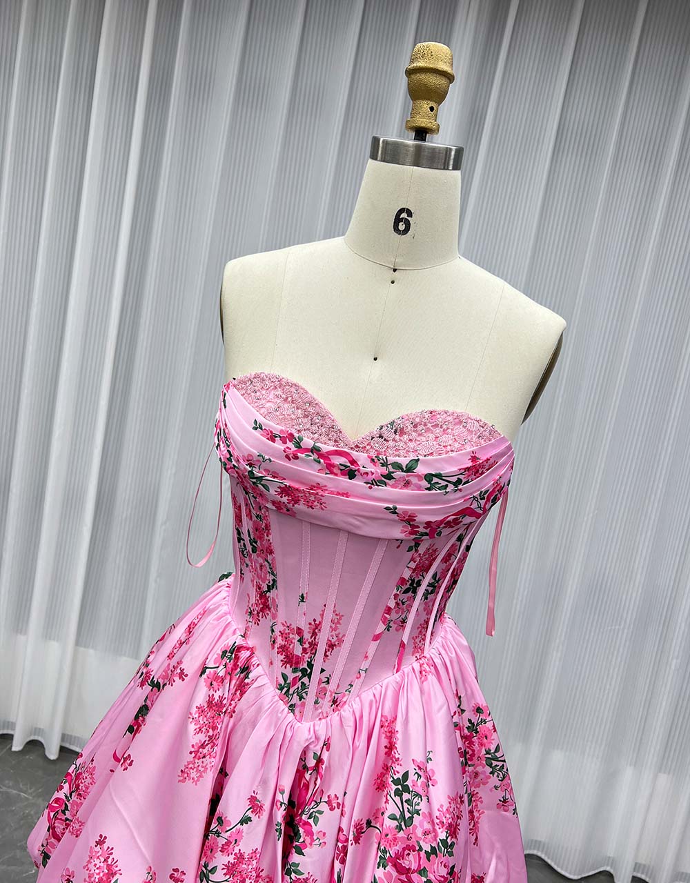 YQLNNE Short Mini Pink Printed Floral Prom Dresses