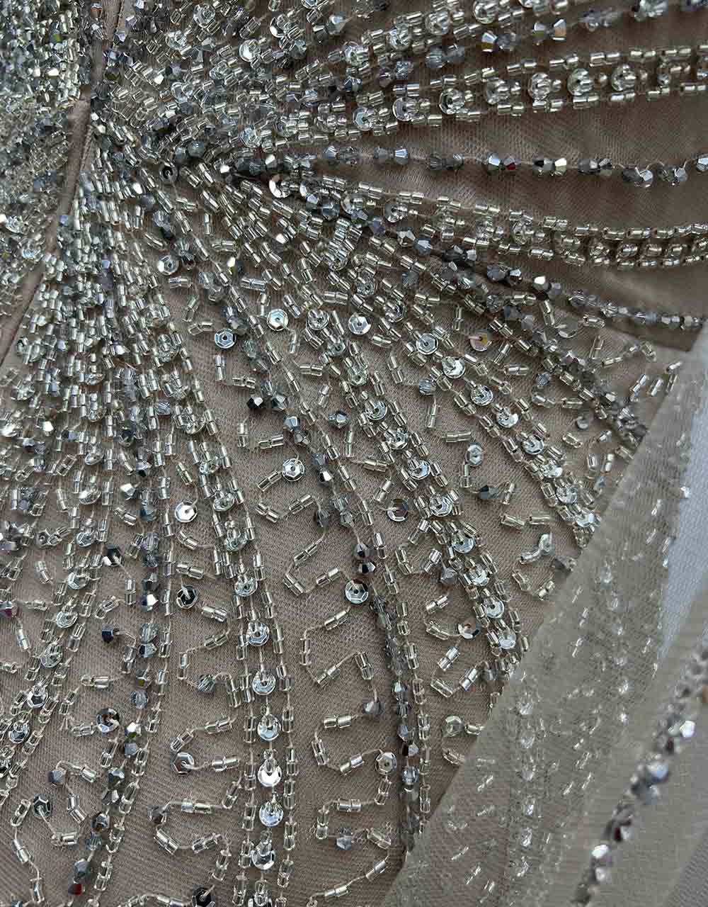 YQLNNE 061 Mocha Long Cap Sleeves Evening Dress With Handmade Crystals