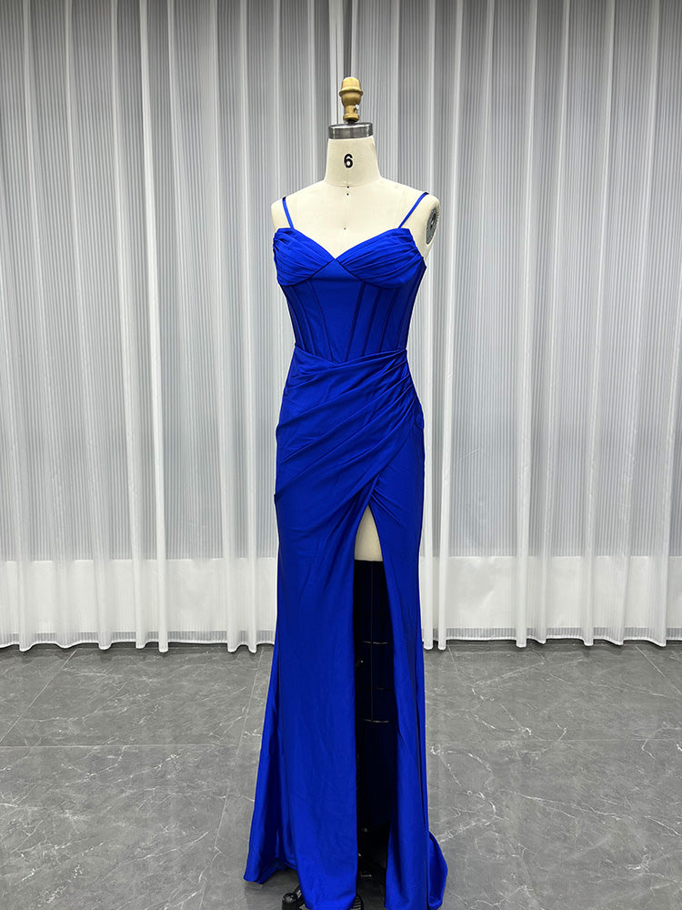YQLNNE Royal Blue Long Satin Prom Dresses