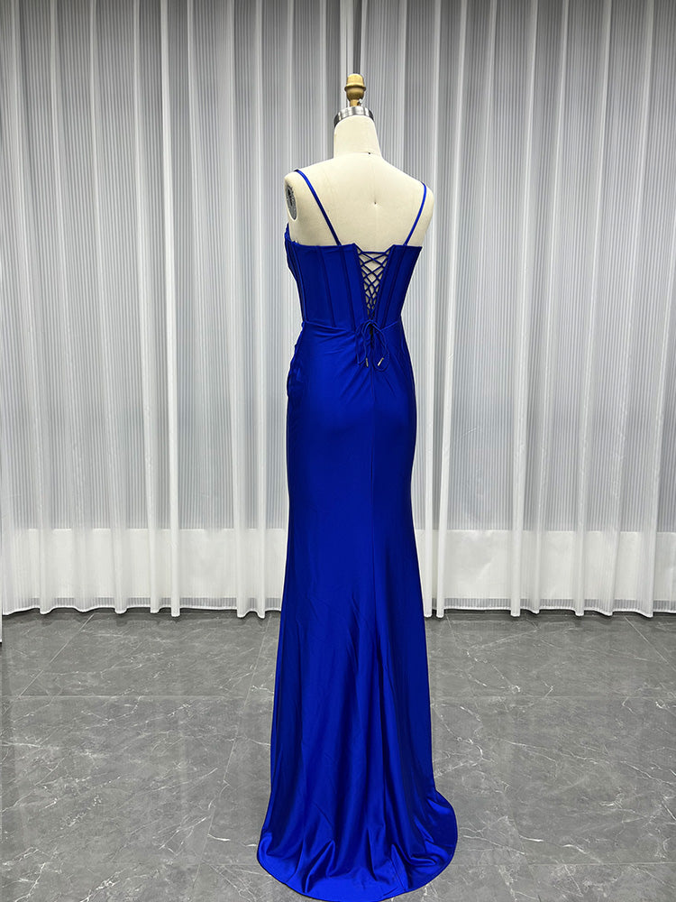 YQLNNE Royal Blue Long Satin Prom Dresses