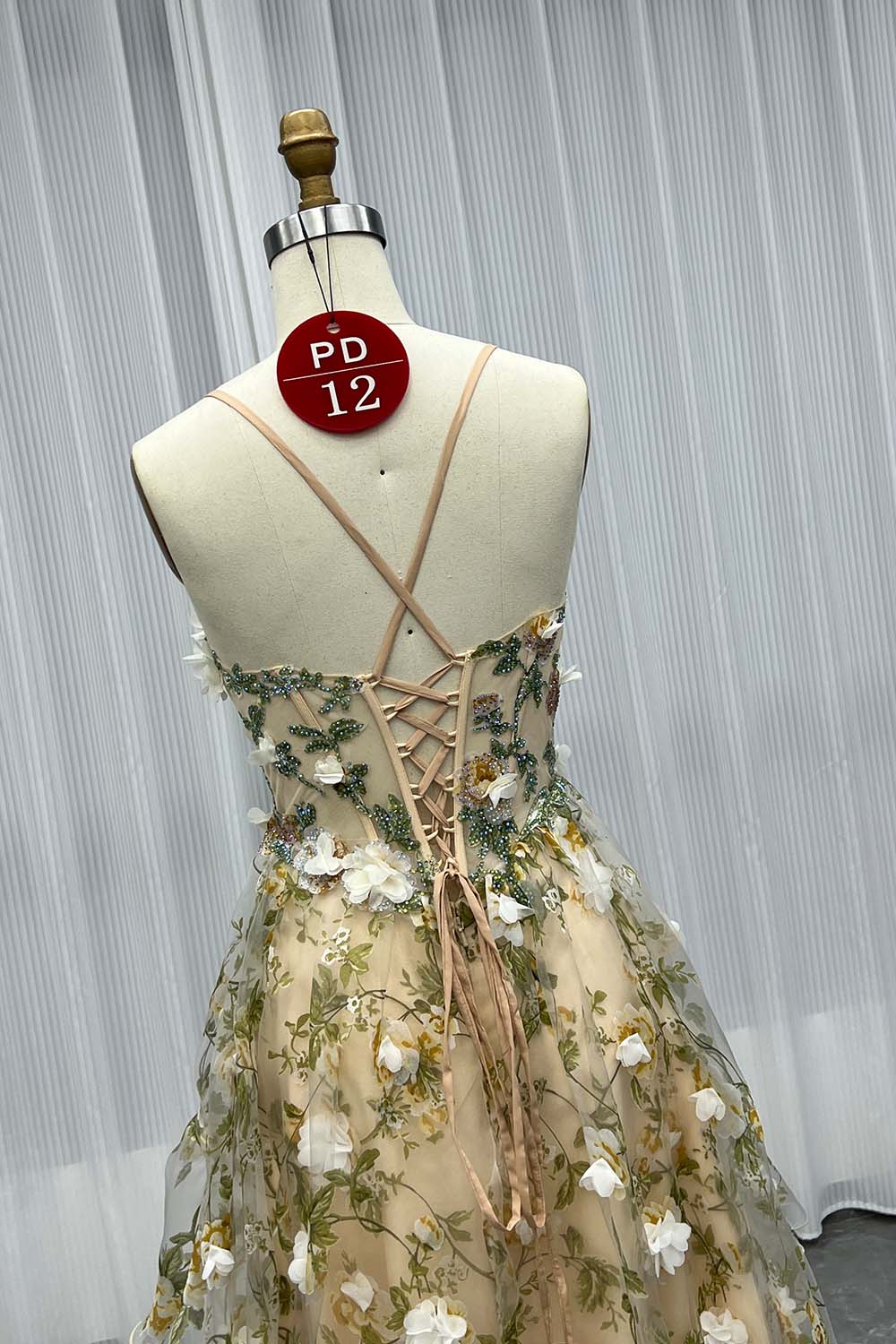 YQLNNE PD012 Printed Flowers Long Slit Princess Prom Dress