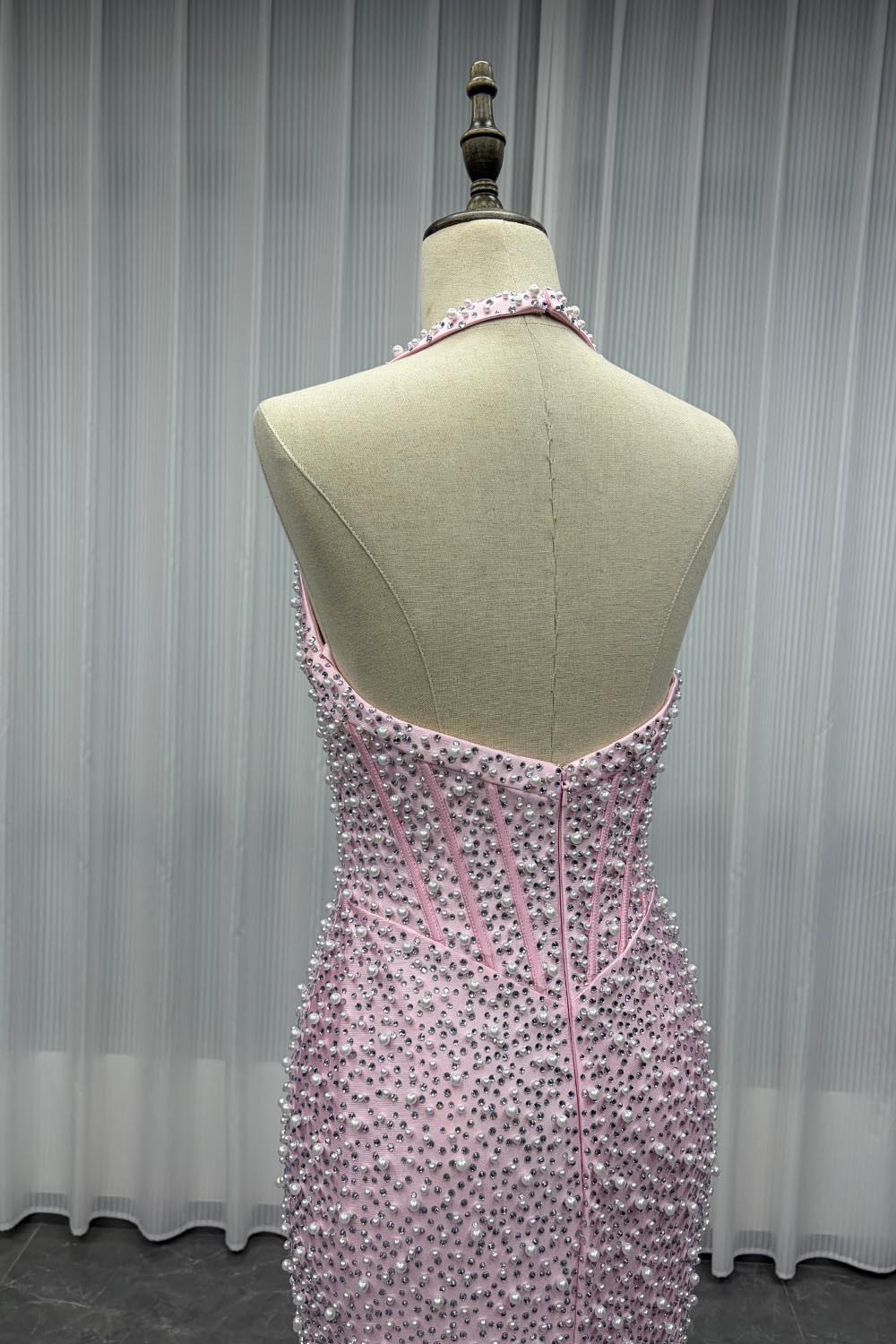 YQLNNE PD13 Sky Blue Crystals Pearls Long Prom Dresses Mermaid