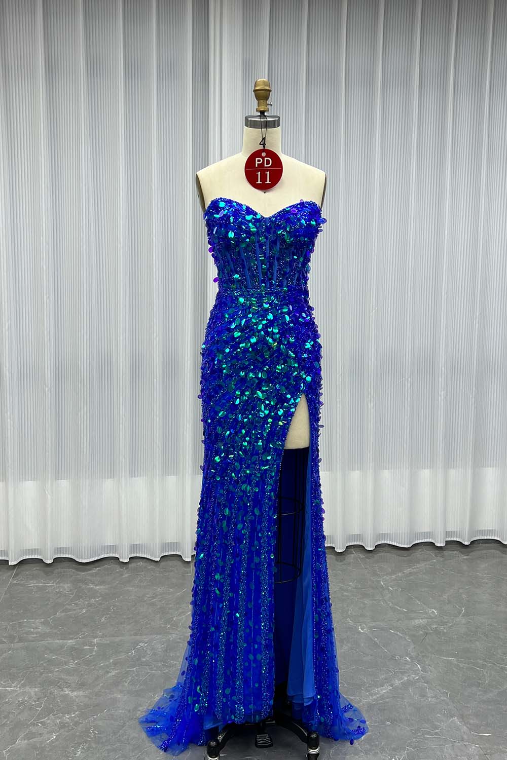 YQLNNE PD011 Sparkly Gold Sequins Beading Long Prom Dress With Slit
