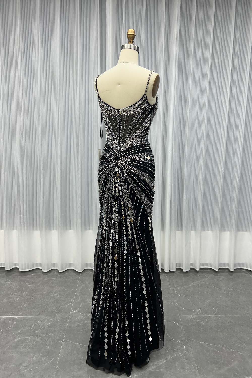 Gorgeous Black Crystals Pageant Evening Gown Long Slit Strapless Women Party Dress