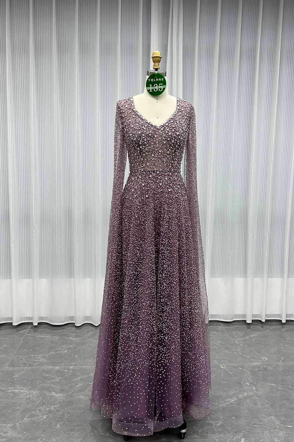 YQLNNE 0135 Sparkly Silver Crystals Evening Dresses Cape Sleeves Long Aline Formal Women Party Gown