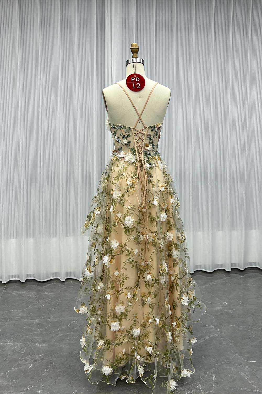 YQLNNE PD012 Printed Flowers Long Slit Princess Prom Dress