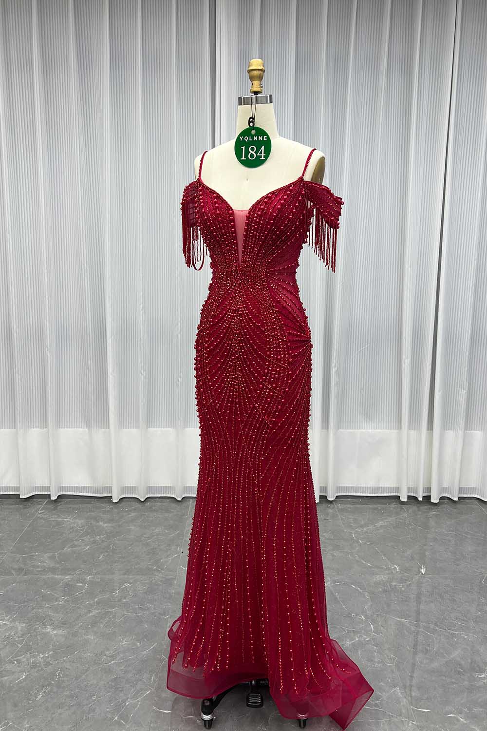 YQLNNE 0184 Black Beaded Mermaid Long Evening Dress Prom Gown