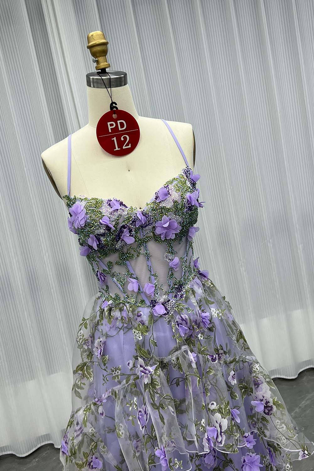 YQLNNE PD012 Printed Flowers Long Slit Princess Prom Dress